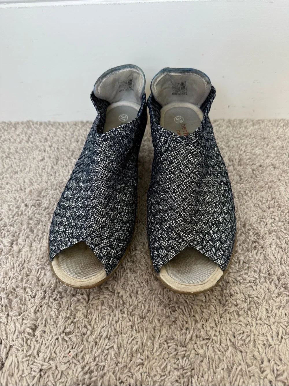 bernie mev. Blue Sparkle Woven Open-Toe Wedge Sandals